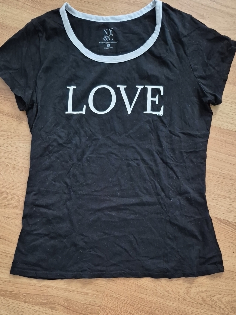 New York & Company Black Tee with White LOVE Graphic